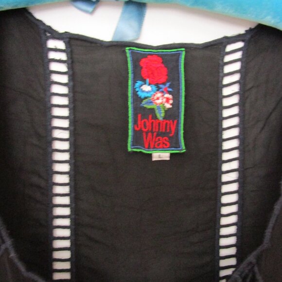 Eyelet Embroidery Shift Dress Arts Craft Black Rayon - Picture 4 of 10